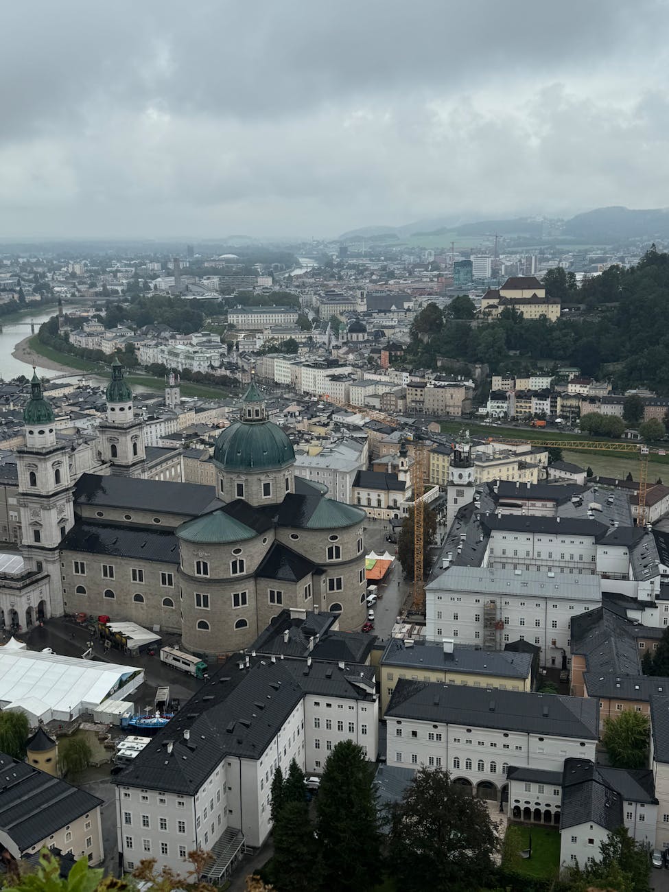 Aerial view of Salzburg showing iconic domes and architecture