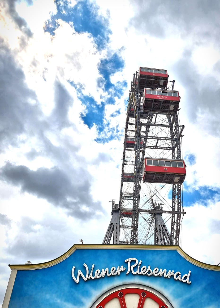 Vienna Prater Giant Ferris Wheel Riesenrad at sunset
