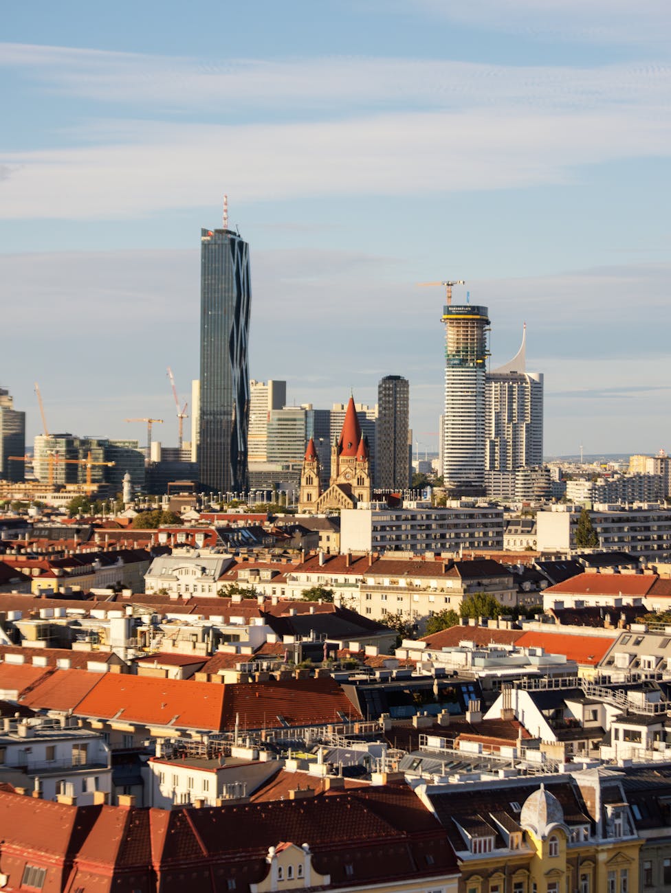 Vienna city skyline panoramic view with historic architecture and church spires