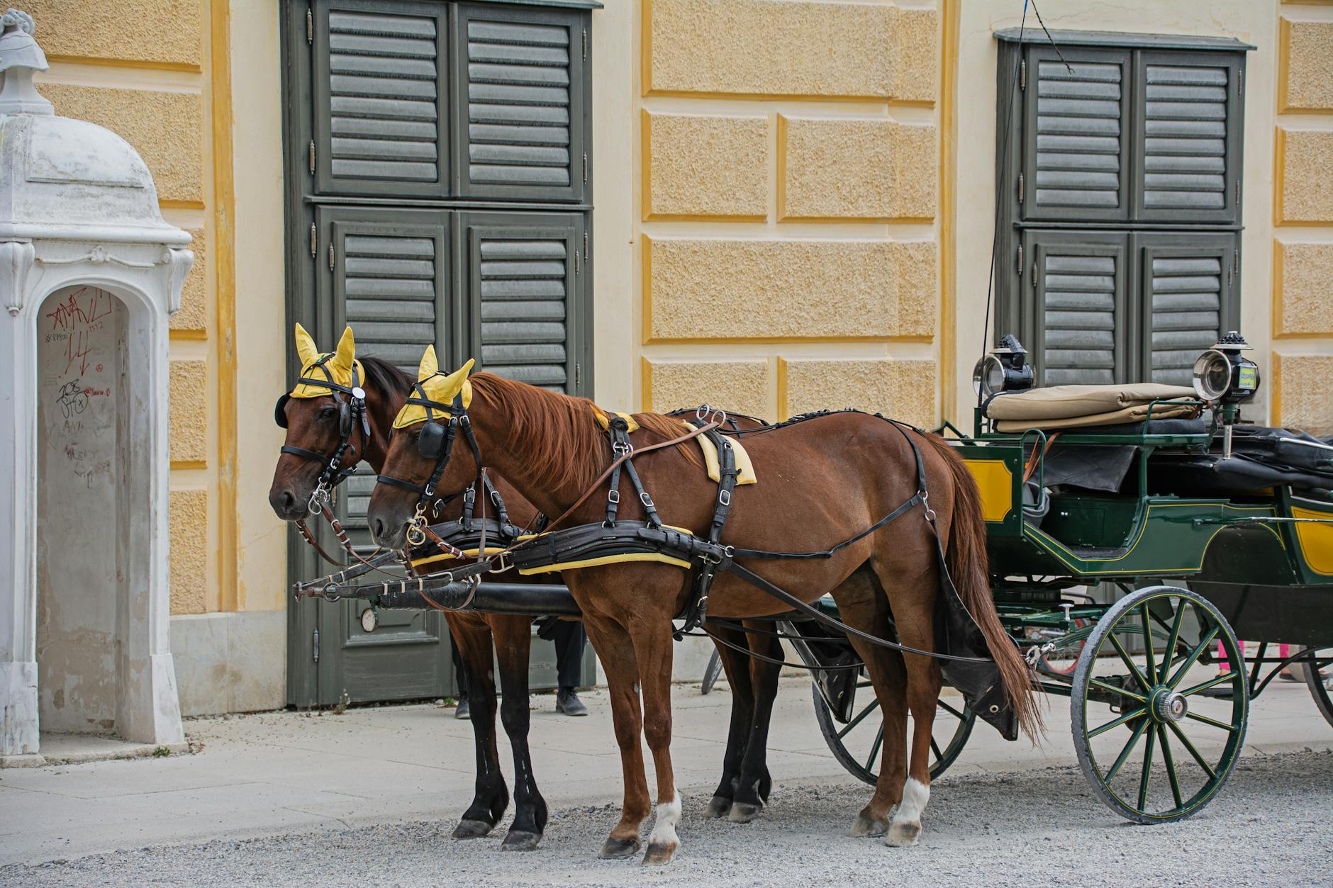 A Fiaker horse-drawn carriage glides through the Inner City, classic Viennese romance