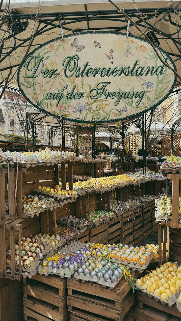 Vibrant Easter egg market in Vienna's Freyung square