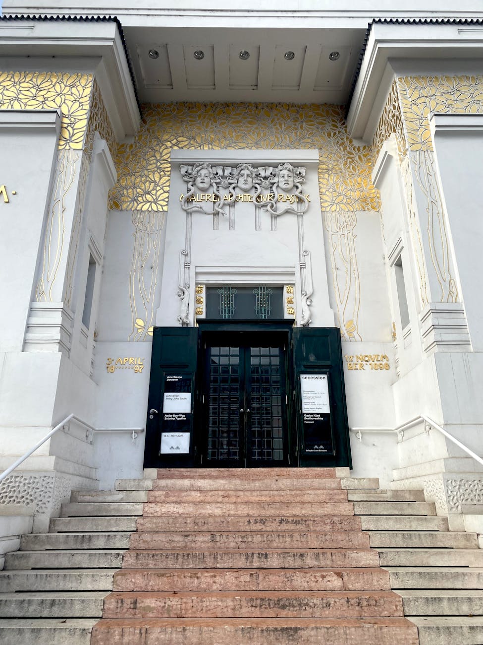 Art Nouveau Jugendstil building facade with ornamental details and flowing lines in Vienna