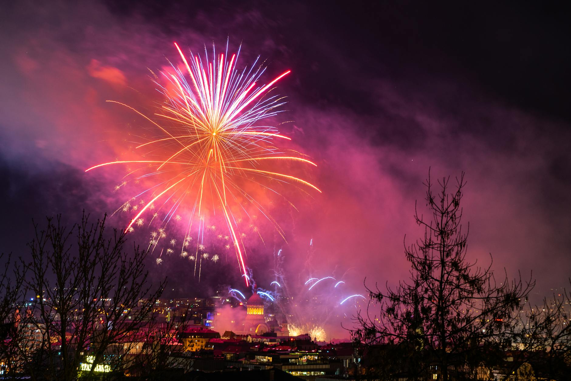 Stunning display of colorful fireworks lighting up the night sky