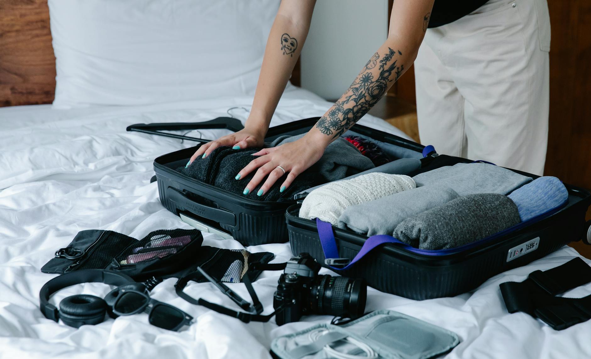 Travel suitcase being packed for a trip to Vienna