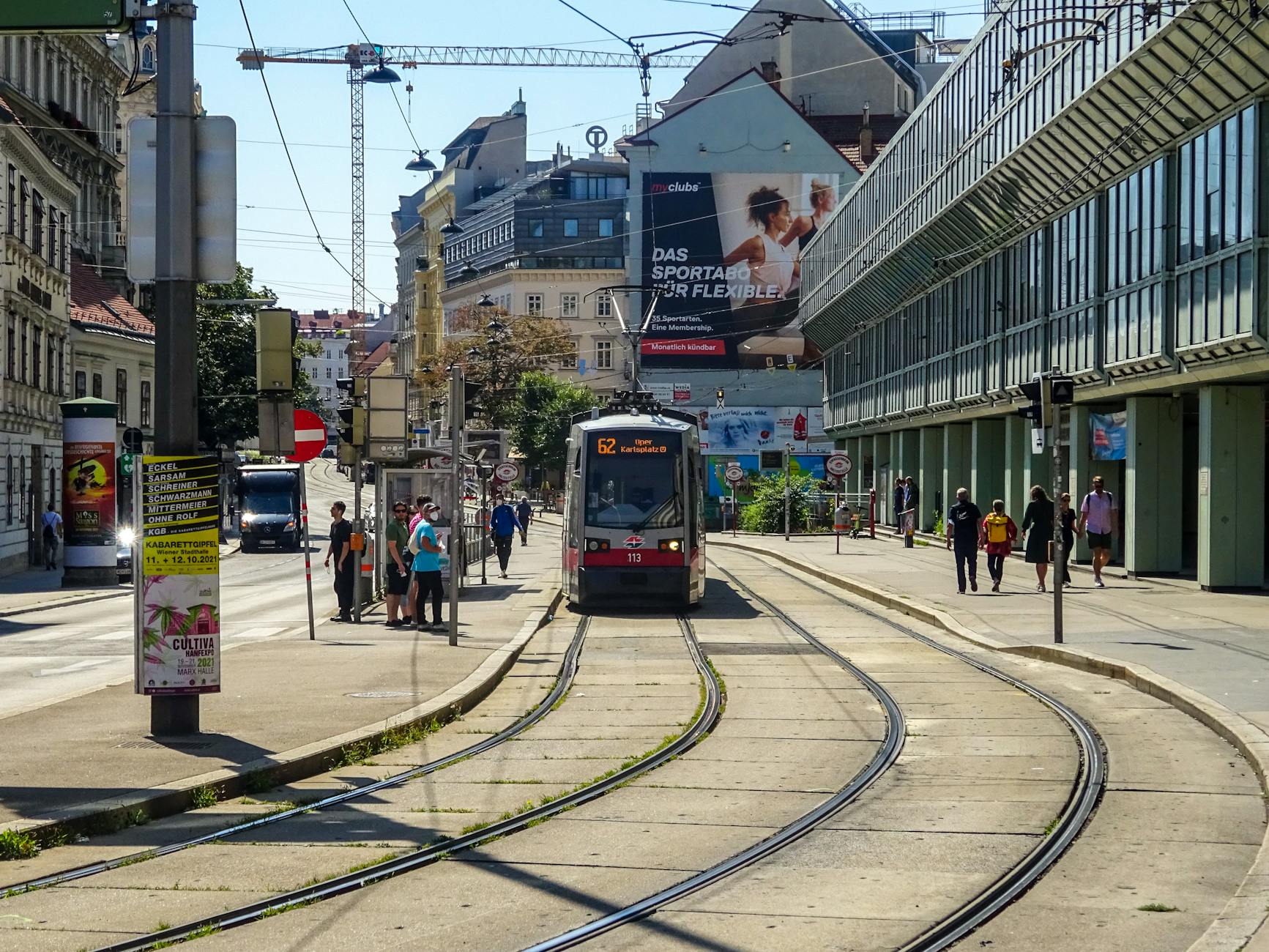 Vienna tram traveling through city streets past historic buildings