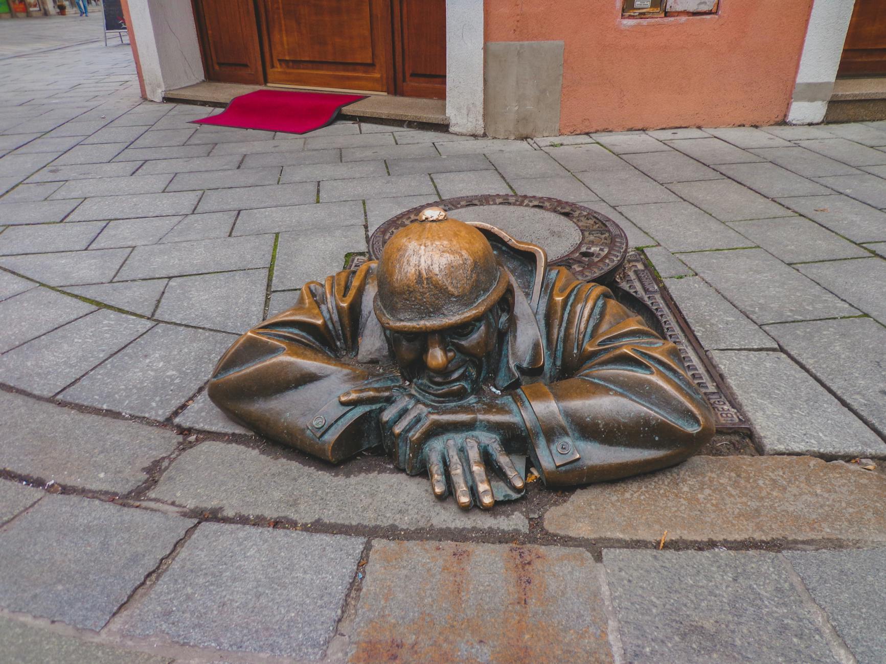 Bratislava bronze statue in old town
